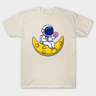 Cute Astronaut With Donut And Coffee On Moon T-Shirt